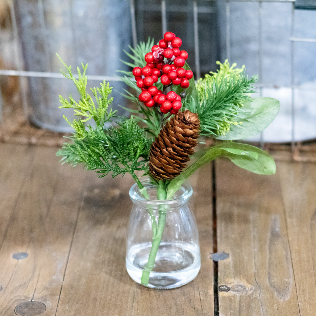 Berry Pinecone Pine in Glass Vase