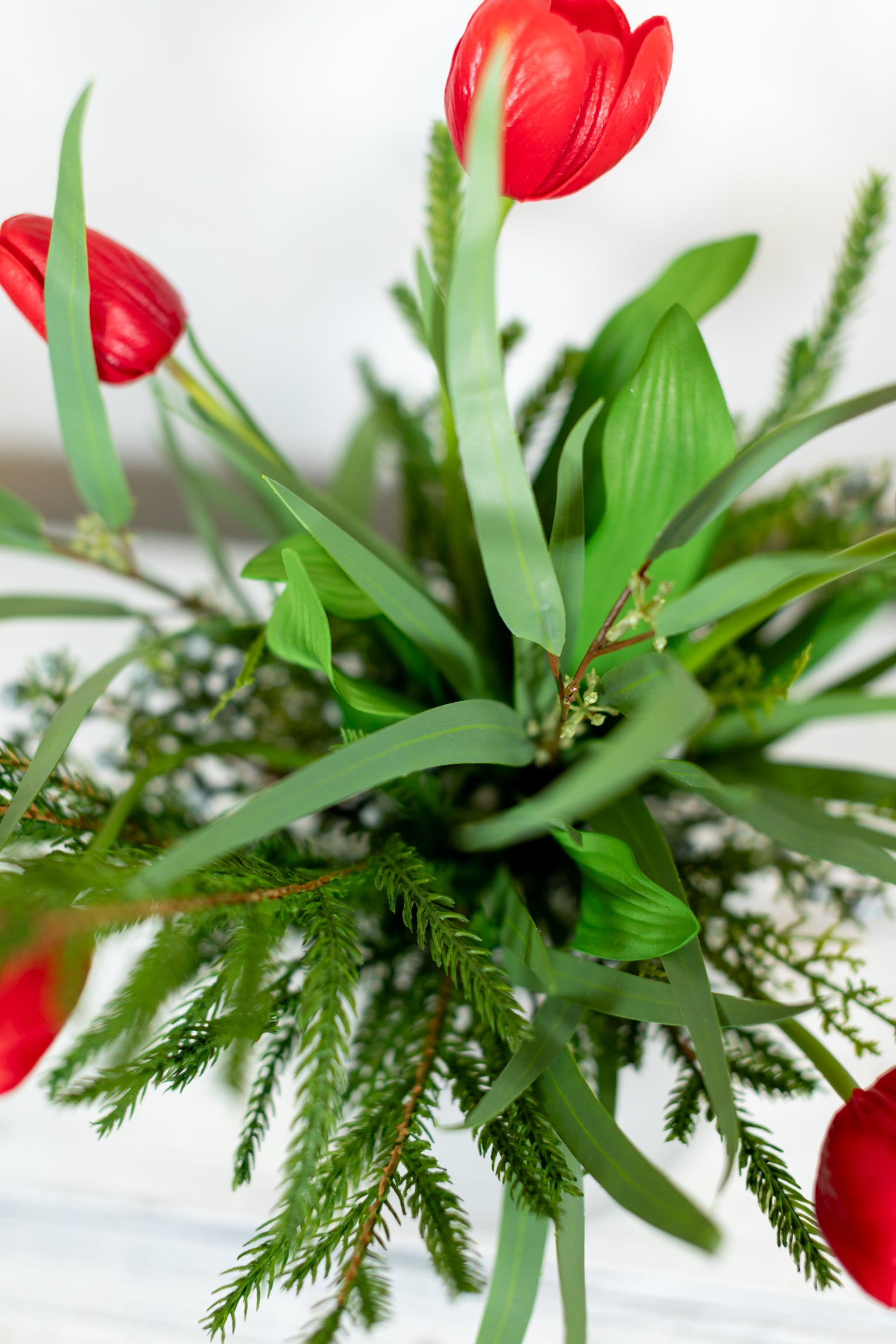 Red Tulip and Juniper Holiday Petite Bouquet Drop In