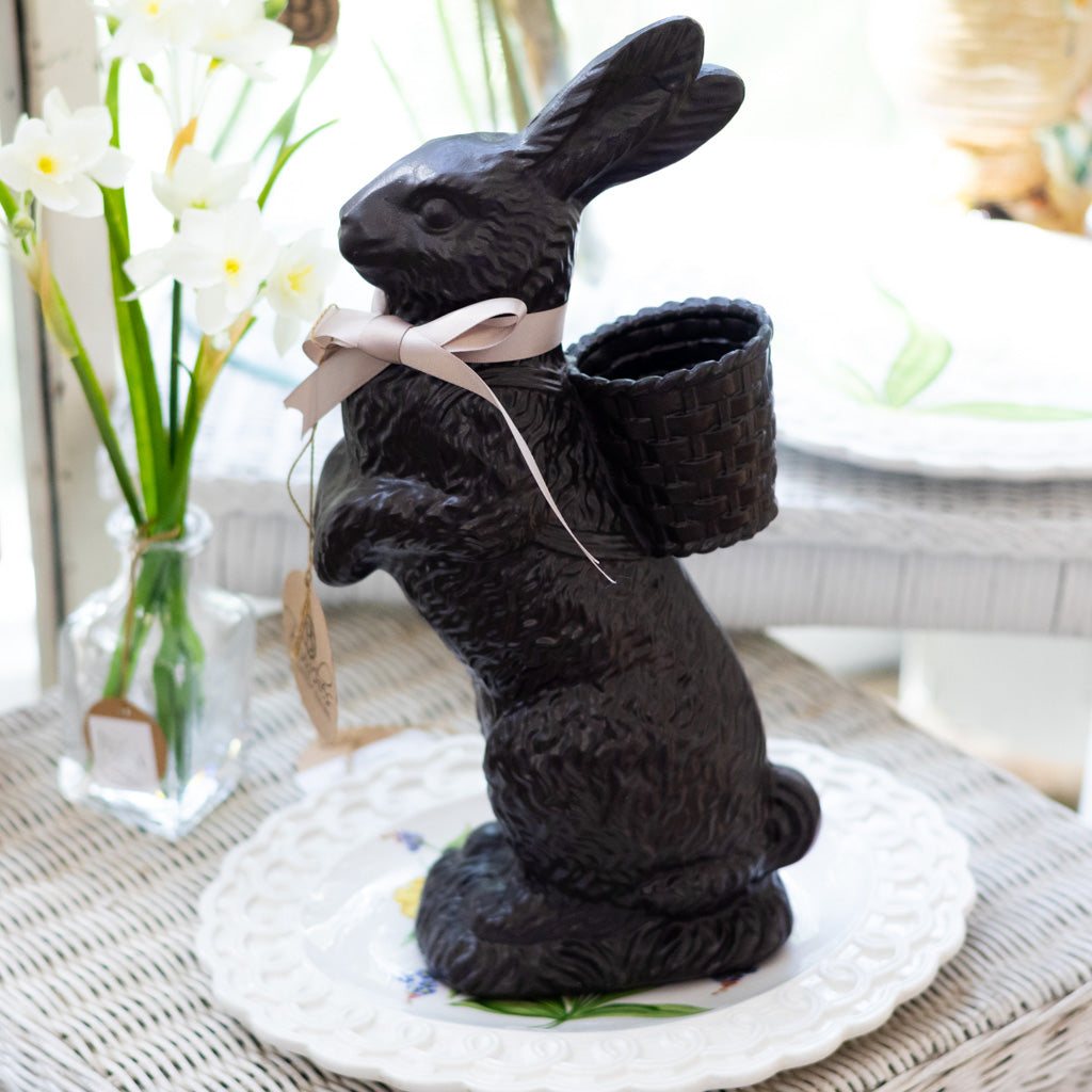 Resin Chocolate Standing Bunny with Basket