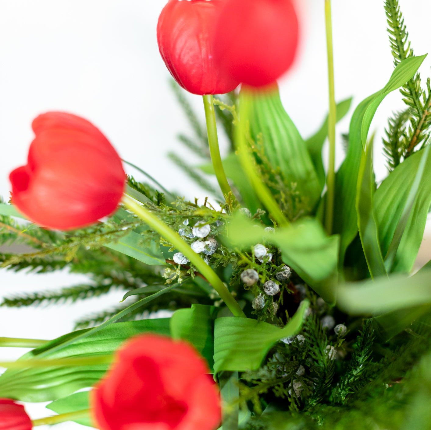 Red Tulip and Juniper Holiday Large Bouquet Drop In