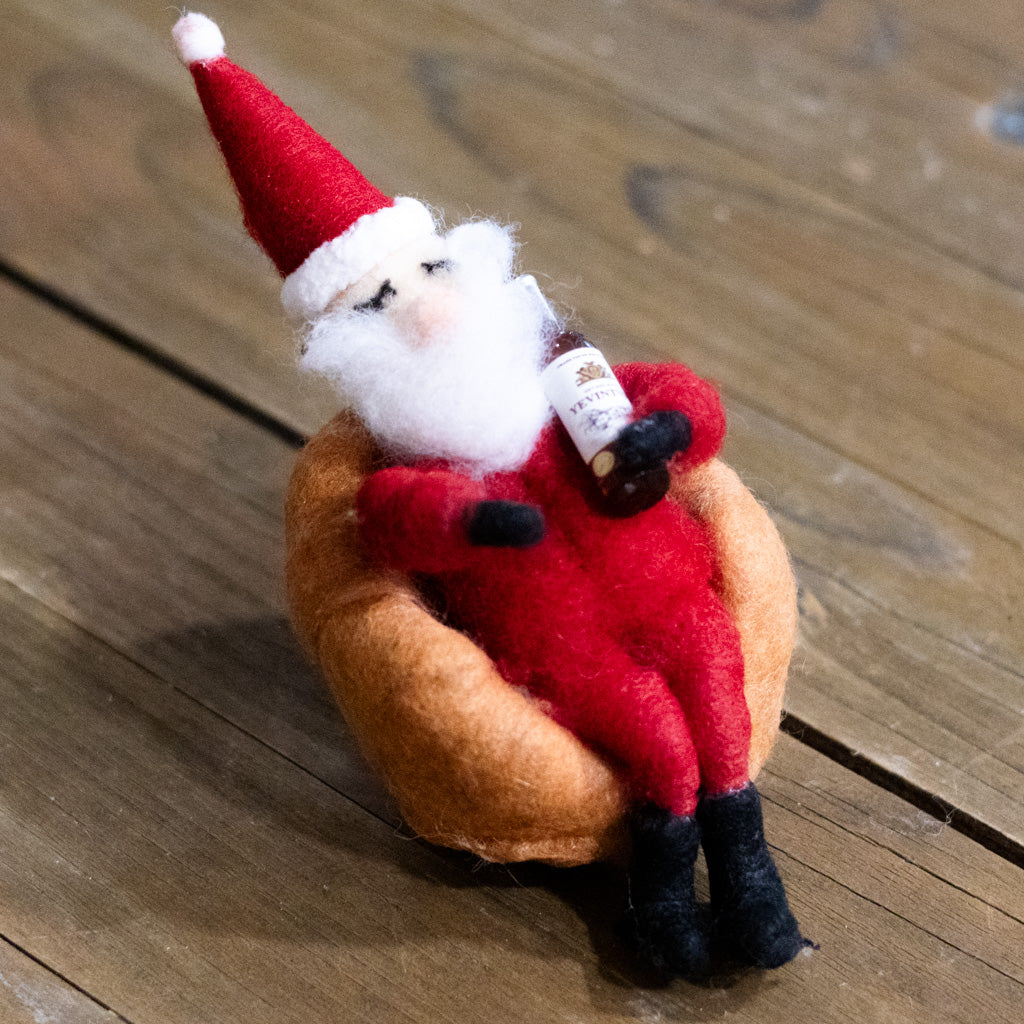 Felt Santa with Miniature Wine Bottle