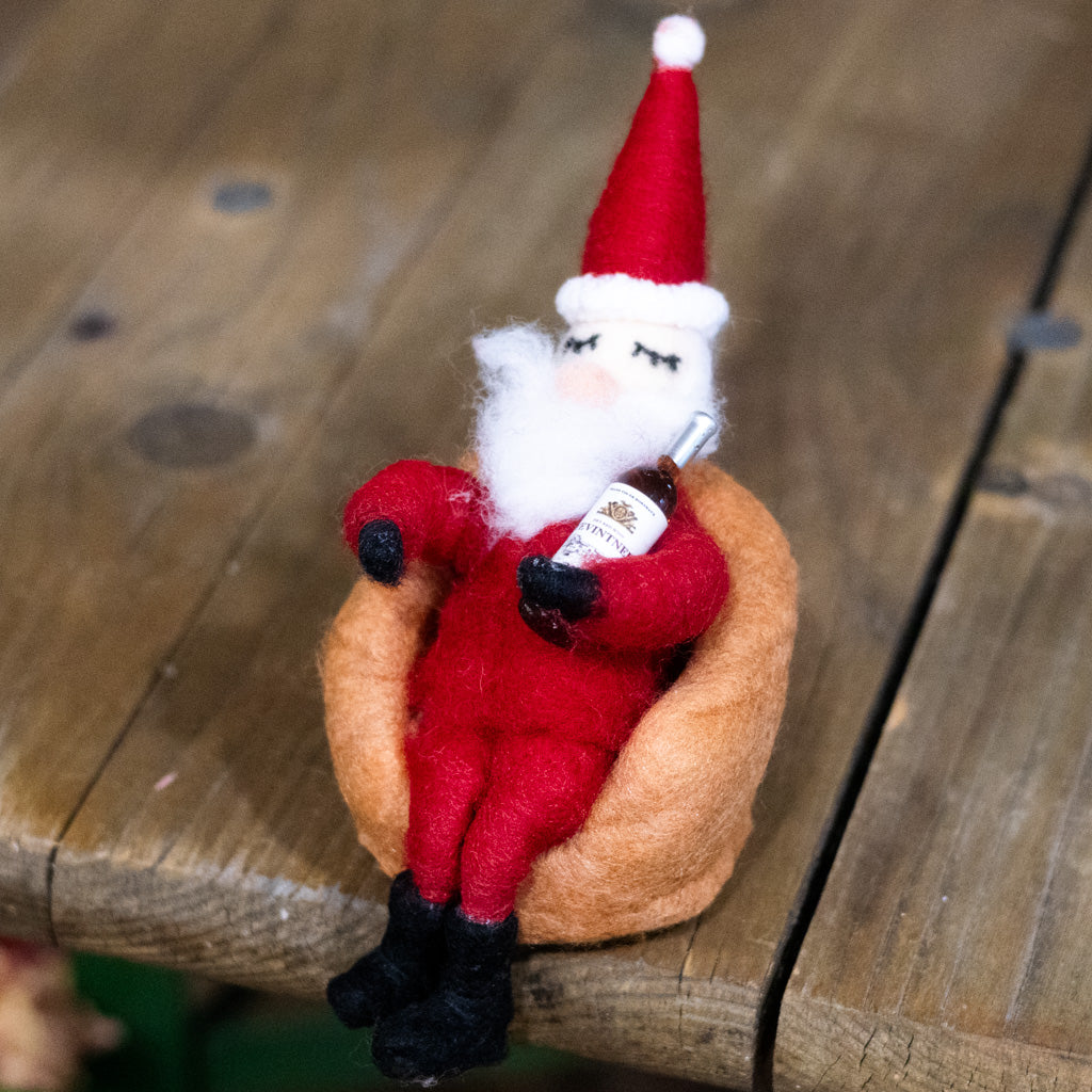Felt Santa with Miniature Wine Bottle