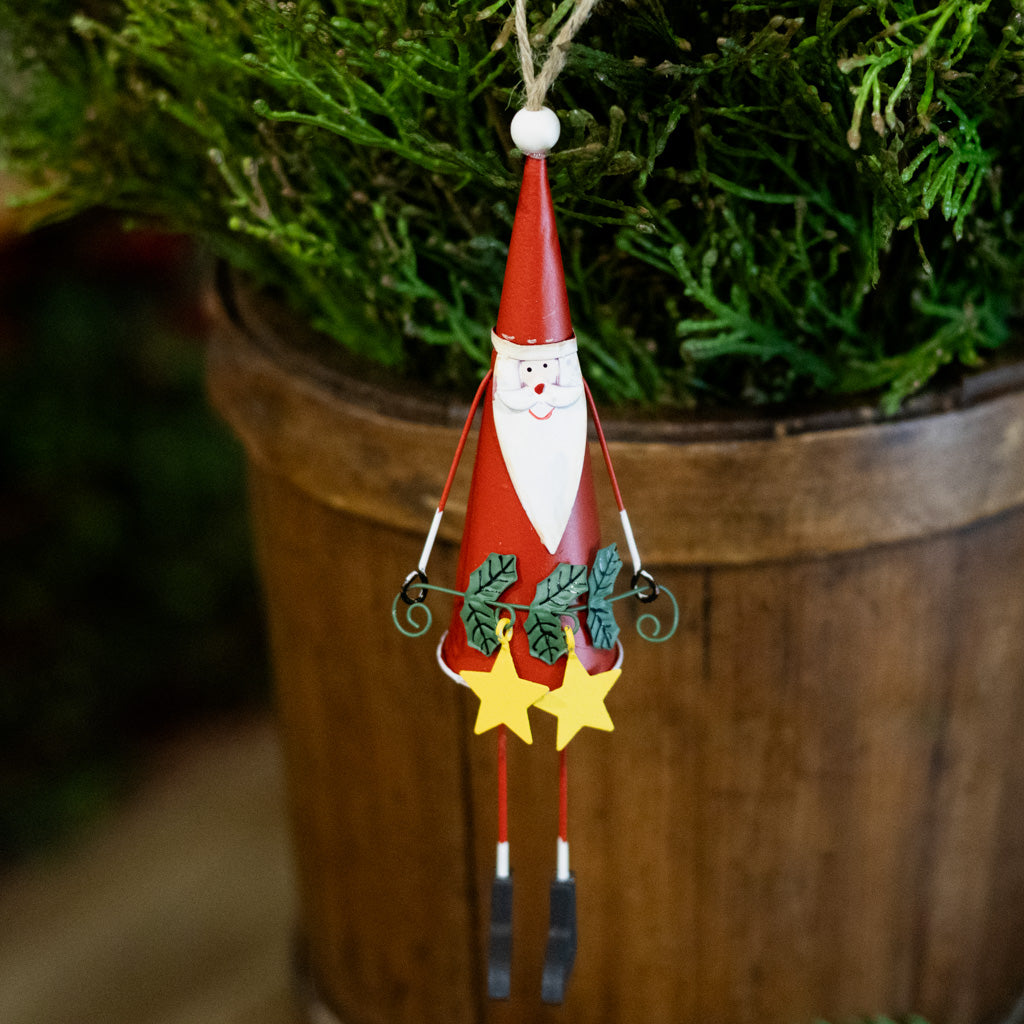 Cone Shaped Metal Santa with Stars