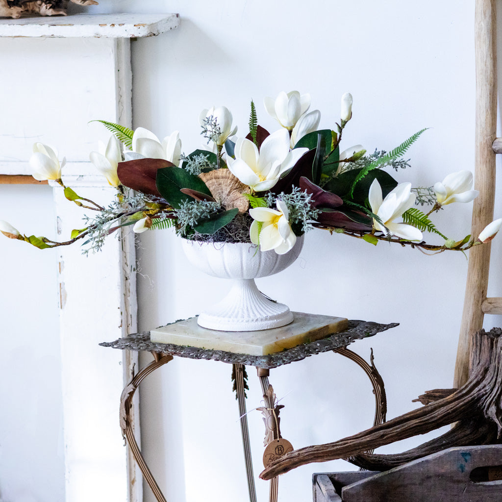 White Saucer Magnolia Elongated Centerpiece Drop In