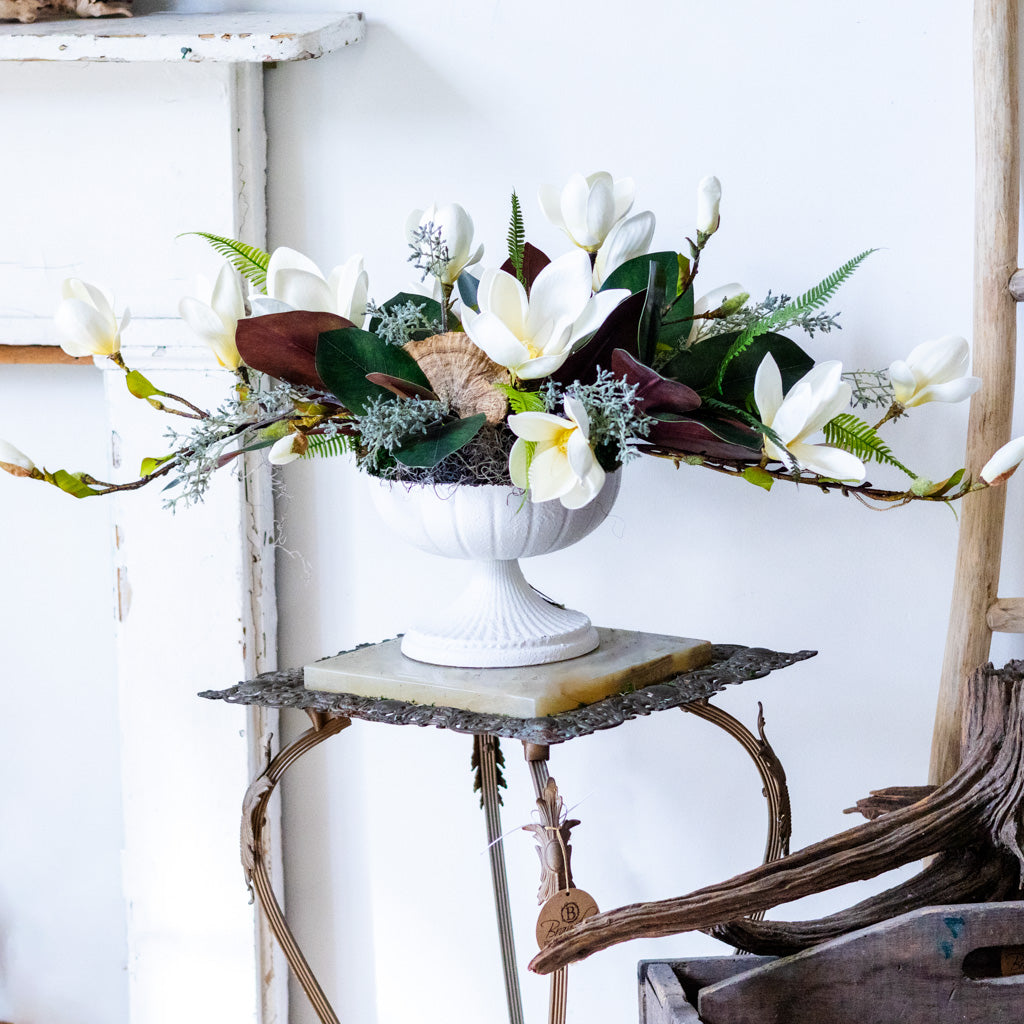 White Saucer Magnolia Elongated Centerpiece Drop In