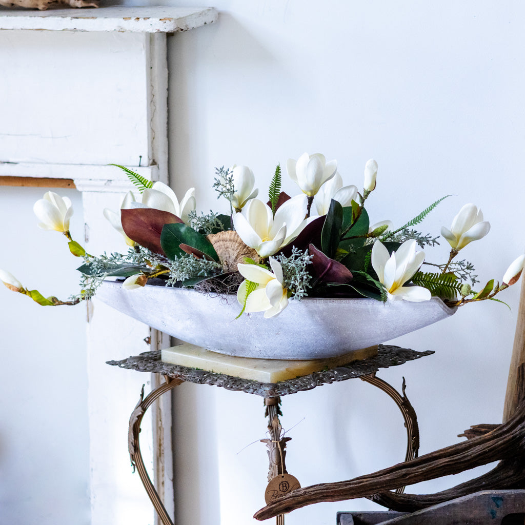 White Saucer Magnolia Elongated Centerpiece Drop In