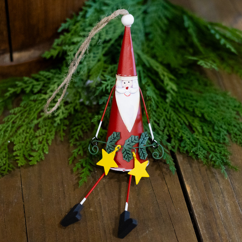 Cone Shaped Metal Santa with Stars