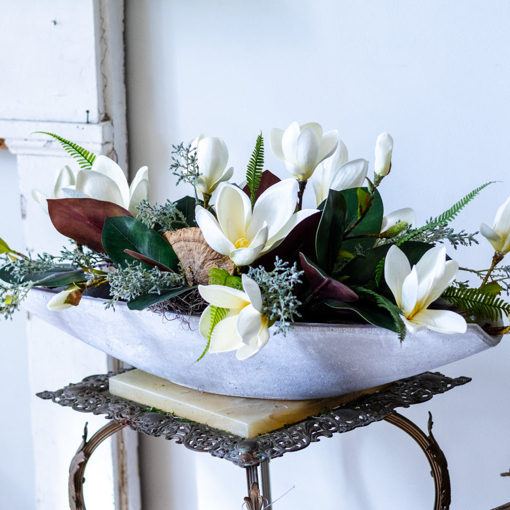 White Saucer Magnolia Elongated Centerpiece Drop In