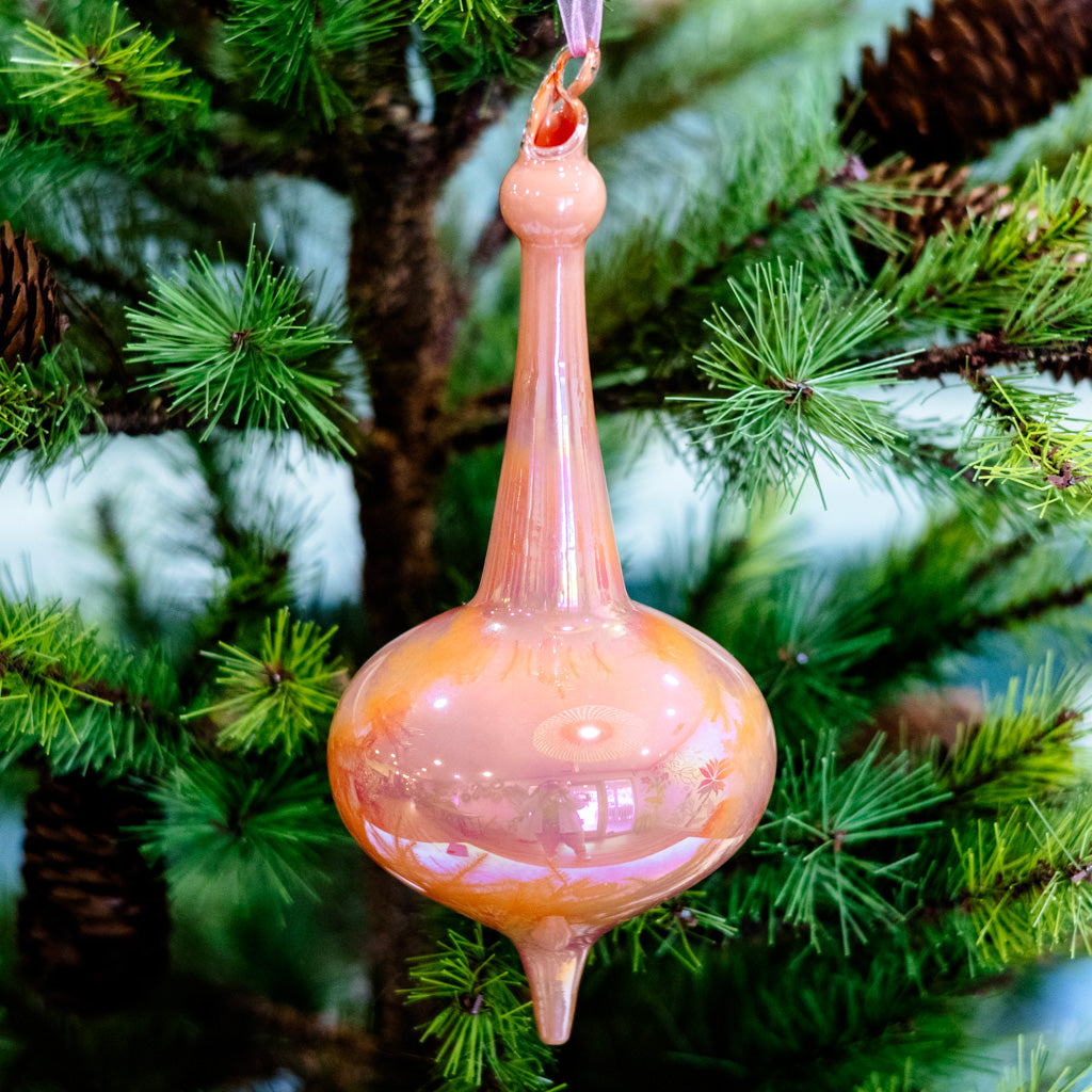 Bubble Shaped Iridescent Pink Glass Finial