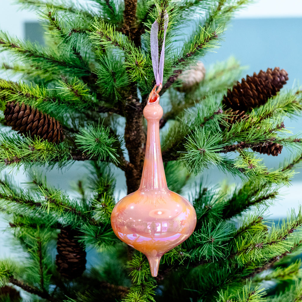 Bubble Shaped Iridescent Pink Glass Finial