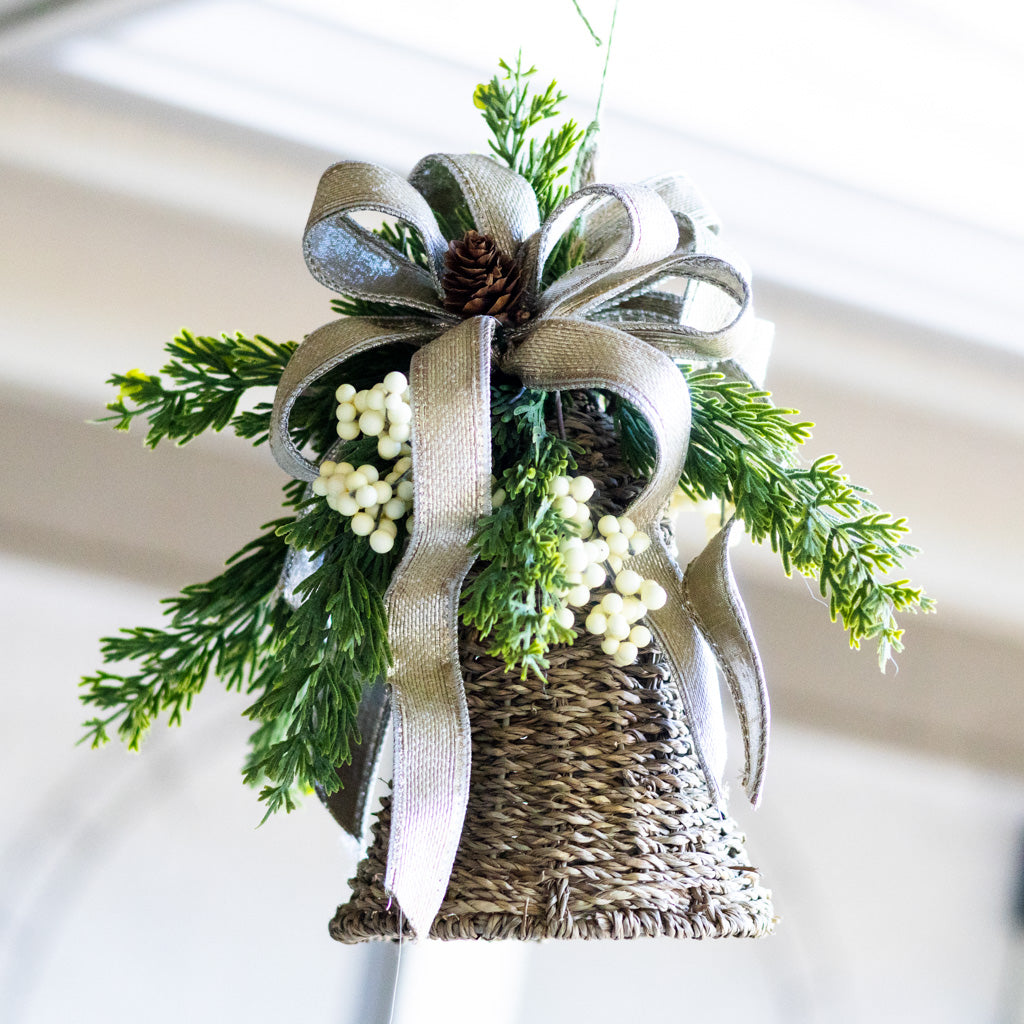 Embellished White Hanging Woven Bell