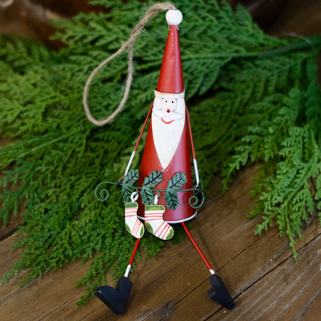 Cone Shaped Metal Santa with Stockings