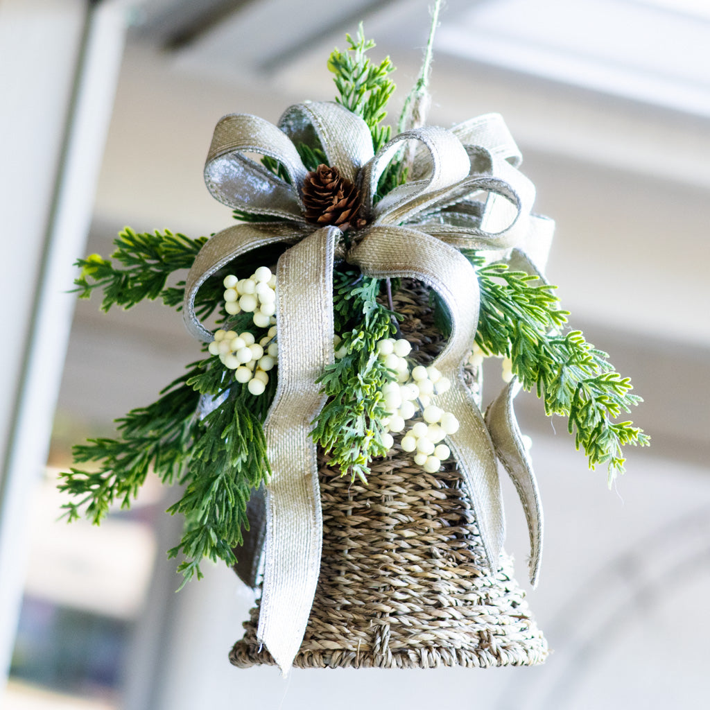 Embellished White Hanging Woven Bell