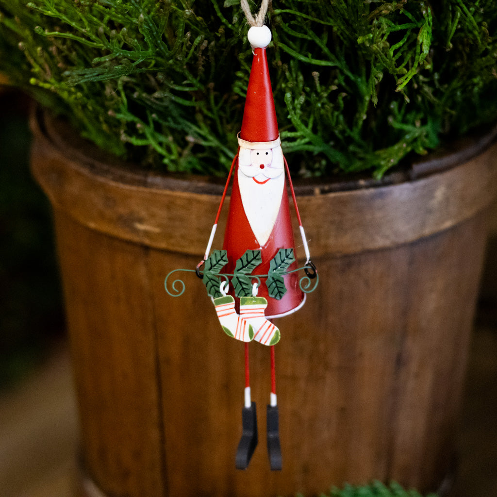 Cone Shaped Metal Santa with Stockings
