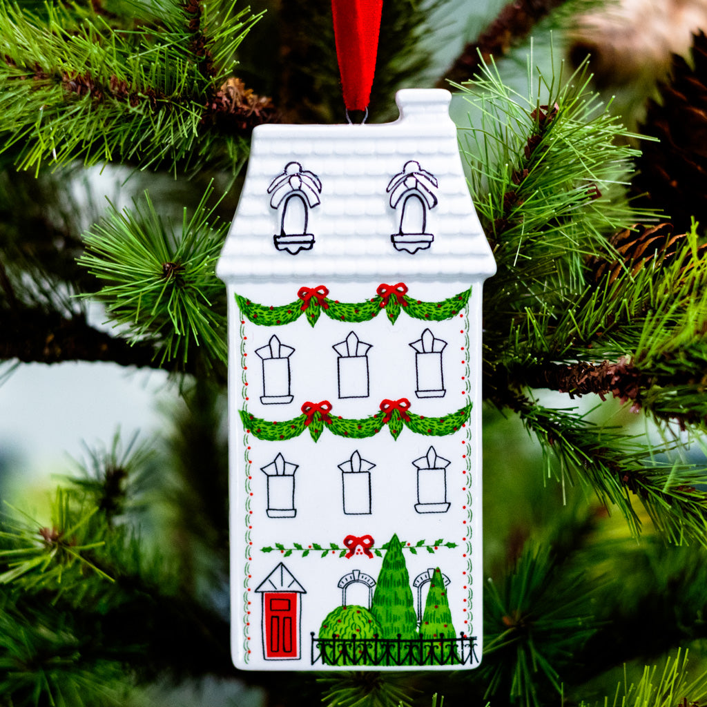 Dolomite Red House Door with Trees Ornament