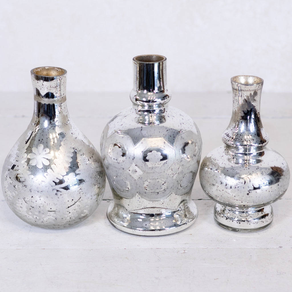 Silver Mercury Glass Etched Bud Vase Tall