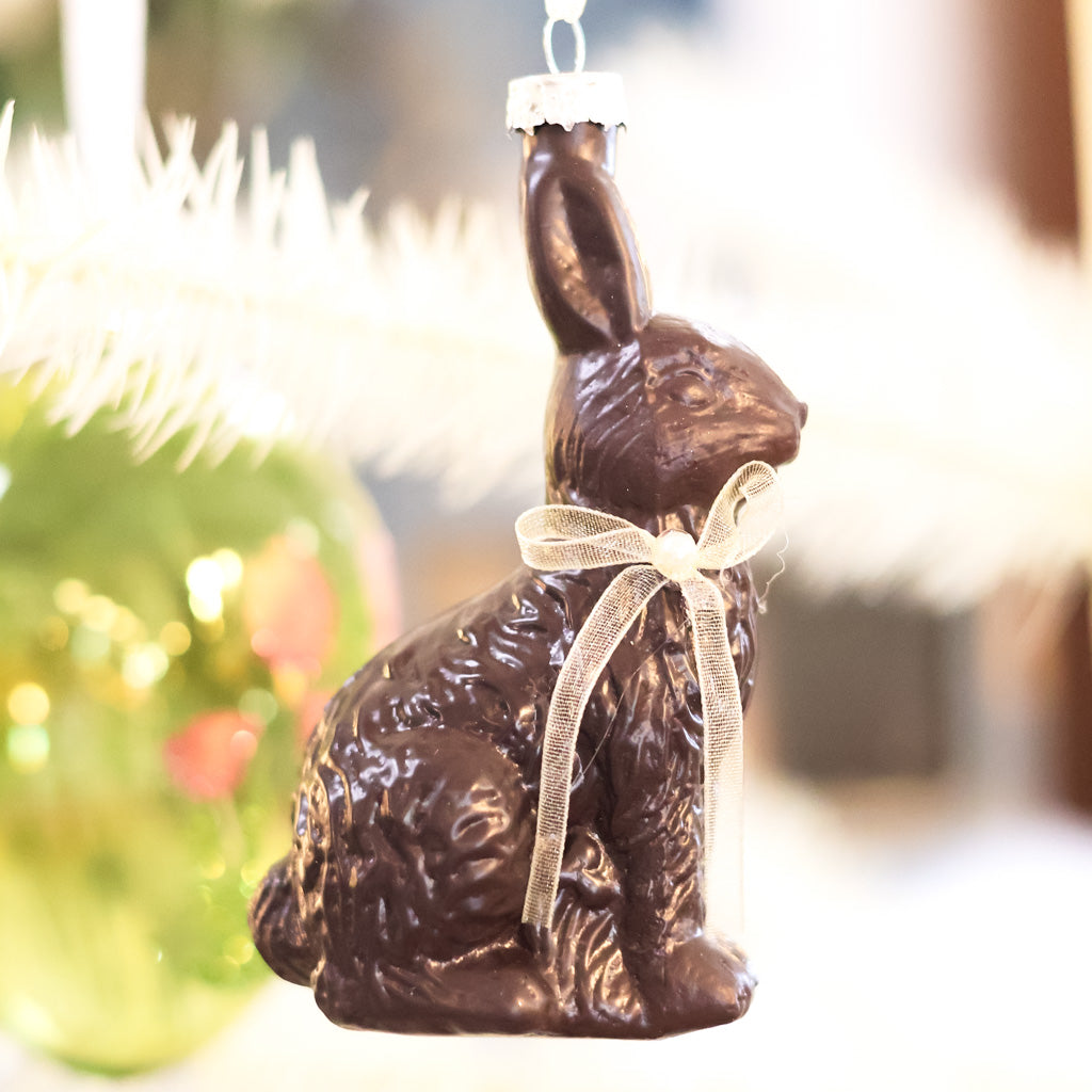 Glass Chocolate Bunny Ornament Box of Three