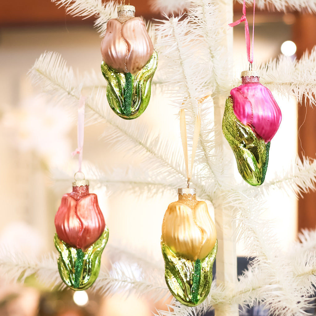 Glass Tulip Ornament Box of Four