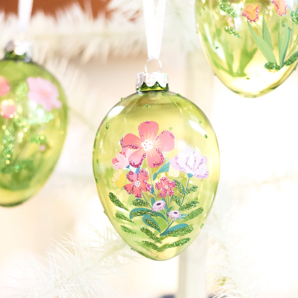 Glass Floral Egg Box of Three