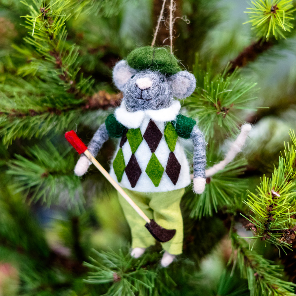 Wool Argyle Sweater Golfer Ornament