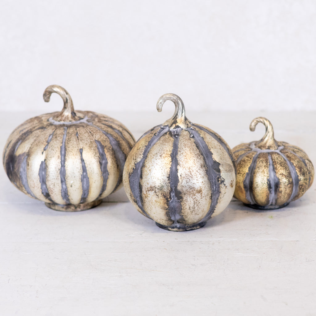 Matte Antiqued Gold Mercury Glass Pumpkin Medium