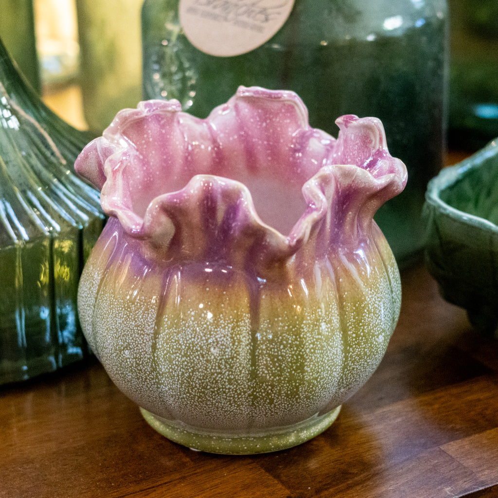 Pink Ruffle Speckled Planter