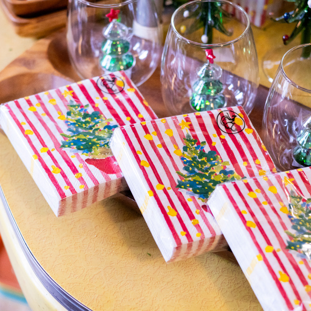 Red Potted Christmas Tree Paper Cocktail Napkin
