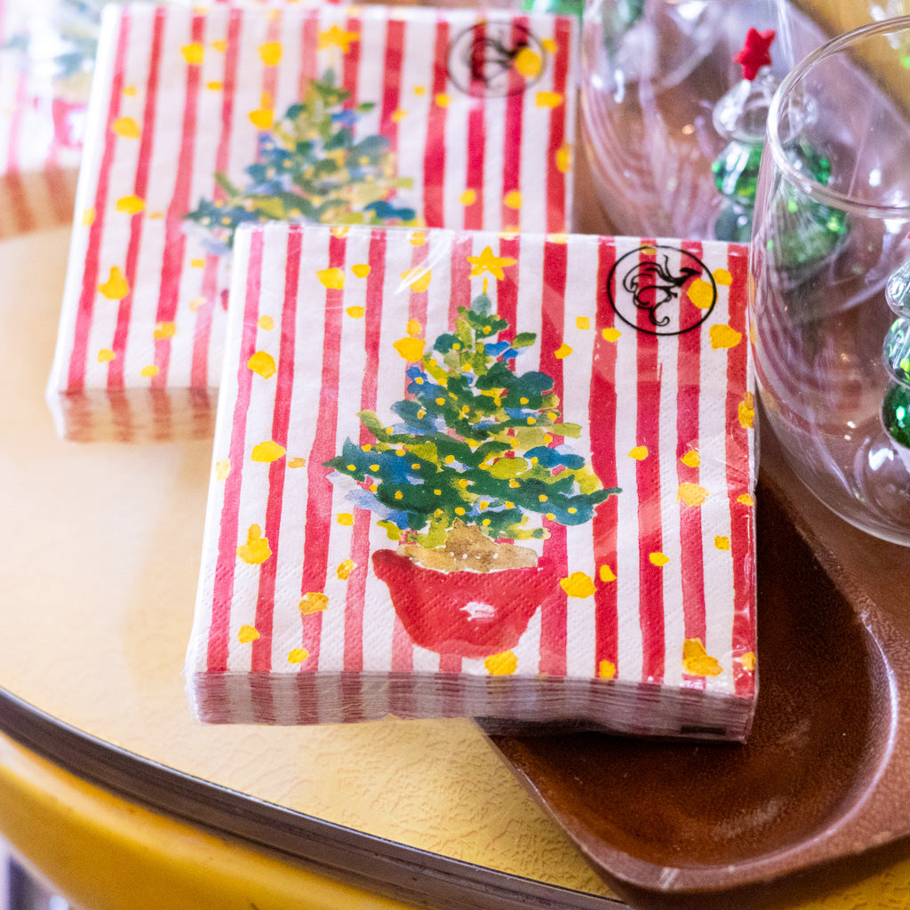 Red Potted Christmas Tree Paper Cocktail Napkin