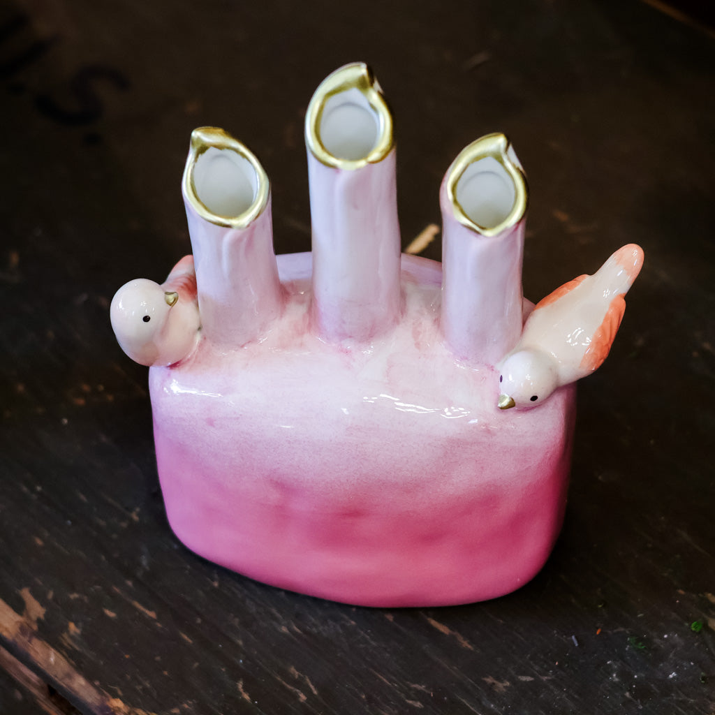 Pink Bird Tulip Vase