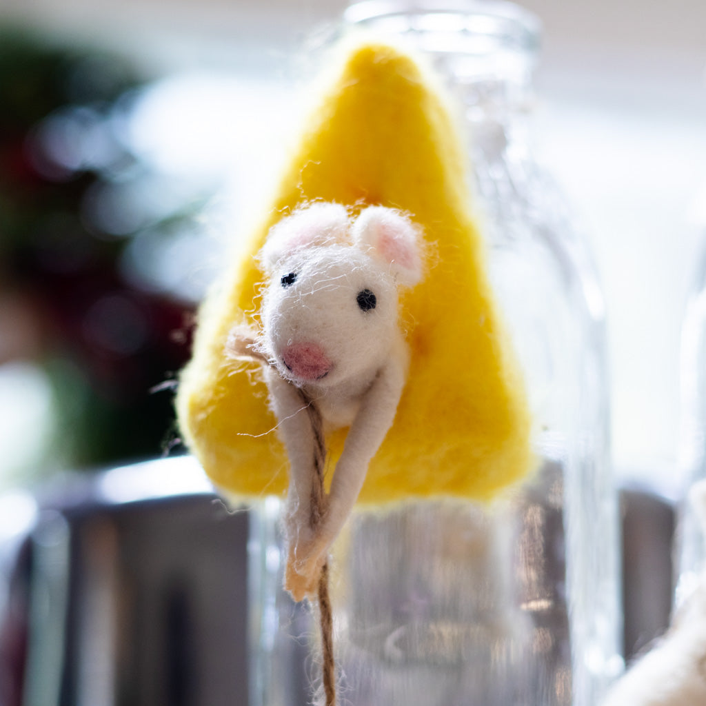 Wool Felt Mice on Cheese Food Ornament