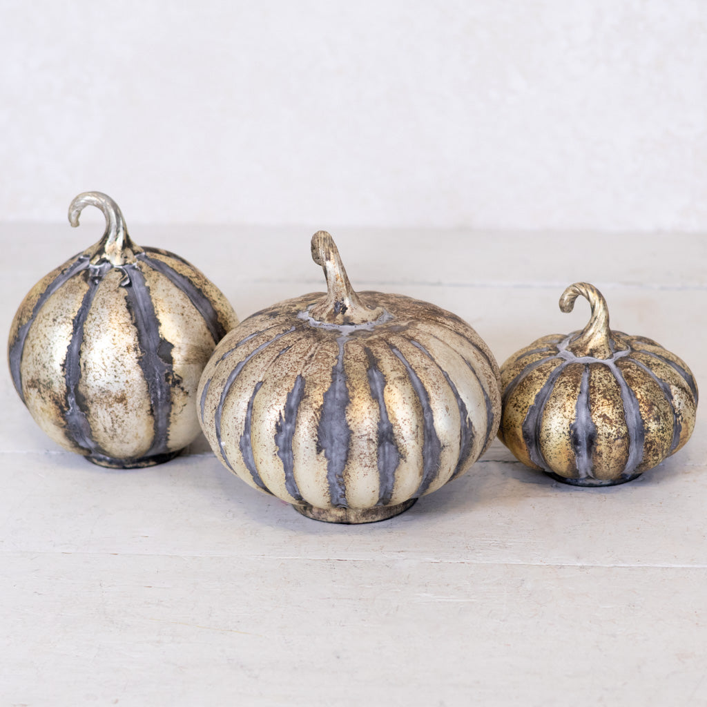 Matte Antiqued Gold Mercury Glass Pumpkin Large