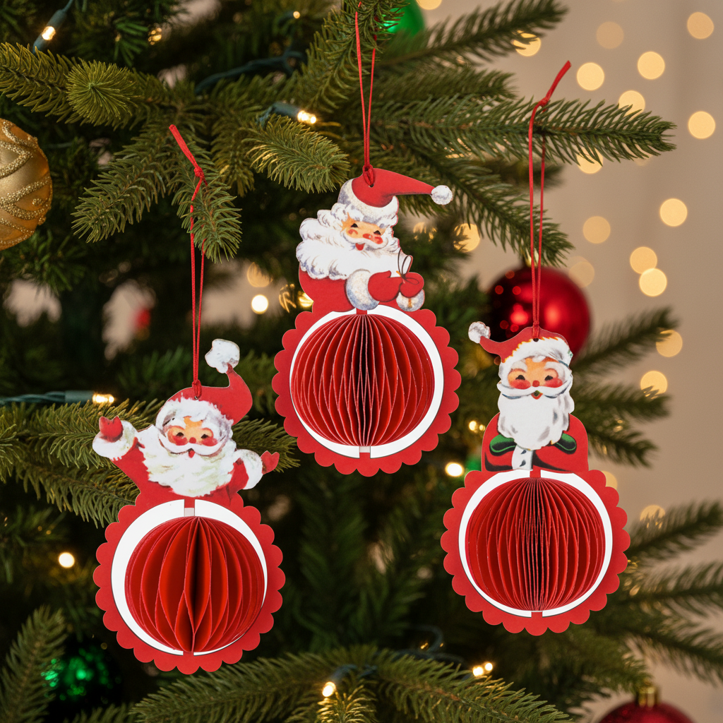Vintage Honeycomb Open Arms Santa Ornament