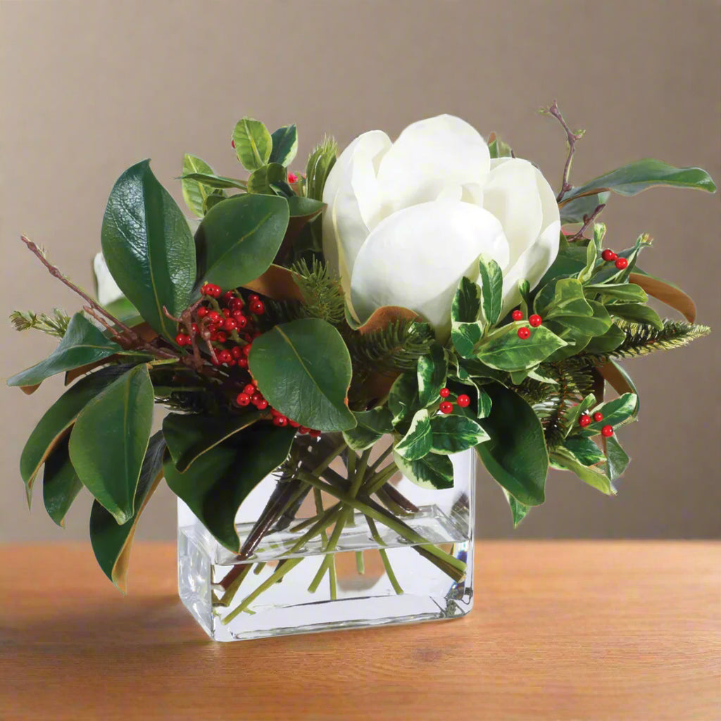 Magnolia and Berry Square Centerpiece