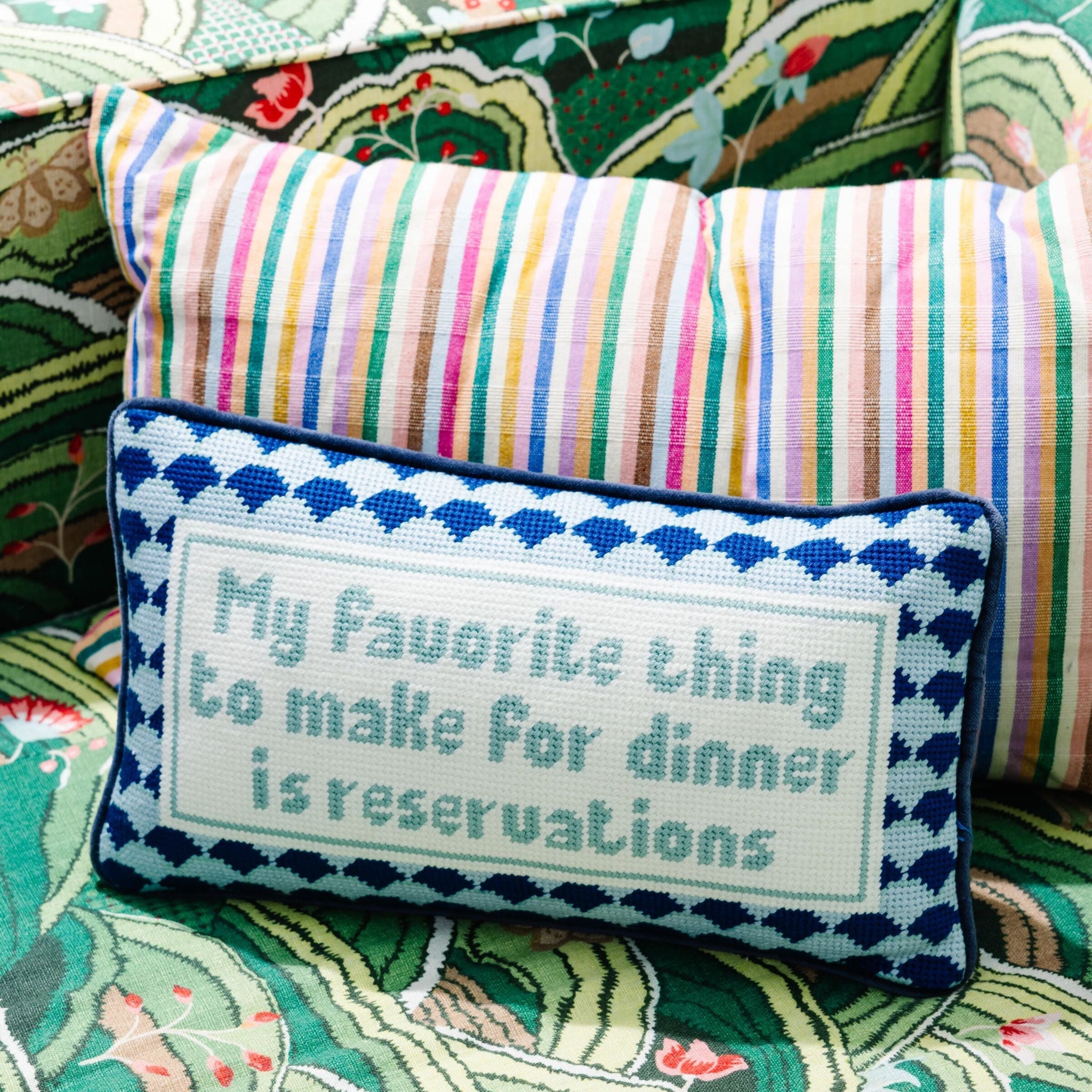 "My Favorite Thing to Make for Dinner" Needlepoint Pillow