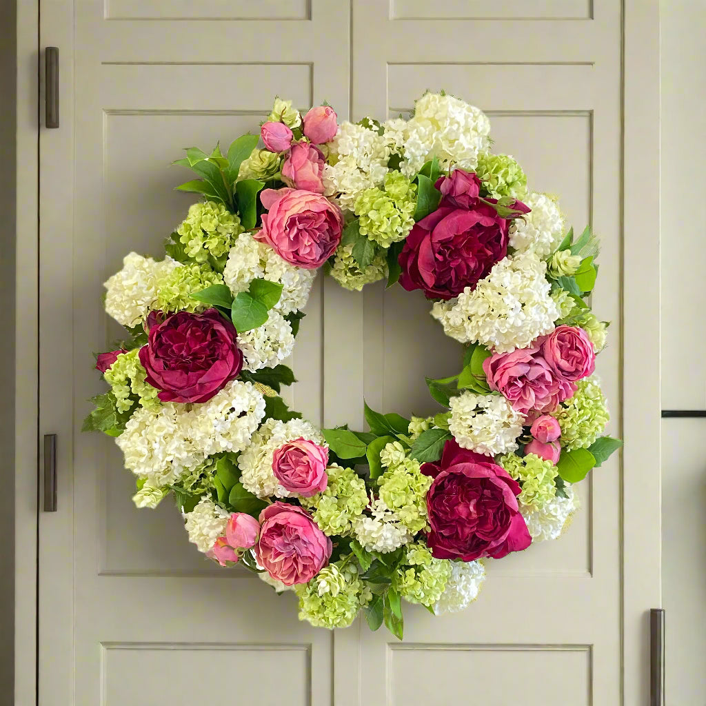 Multicolor Snowball Rose Wreath