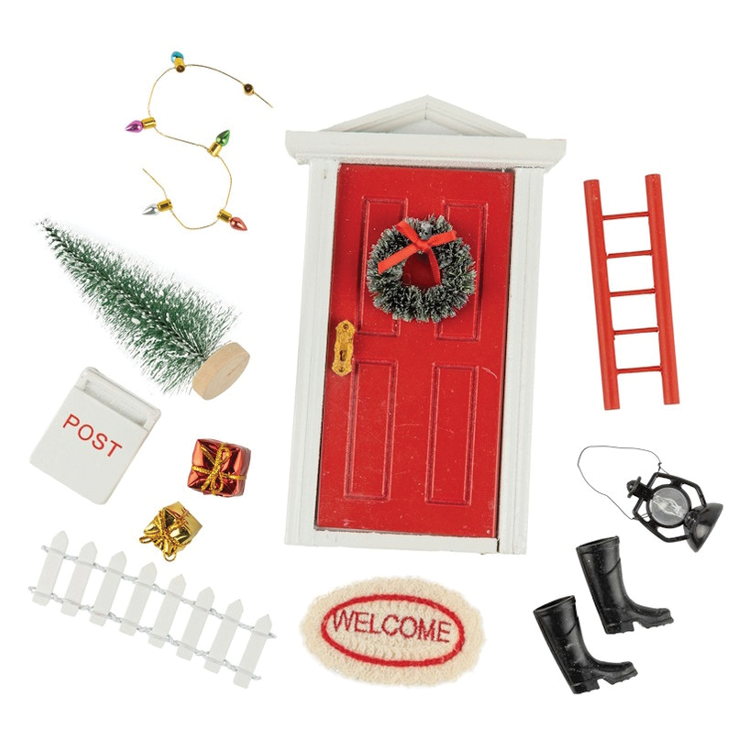 Miniature Christmas Red and White Doorway Scene Set of 12