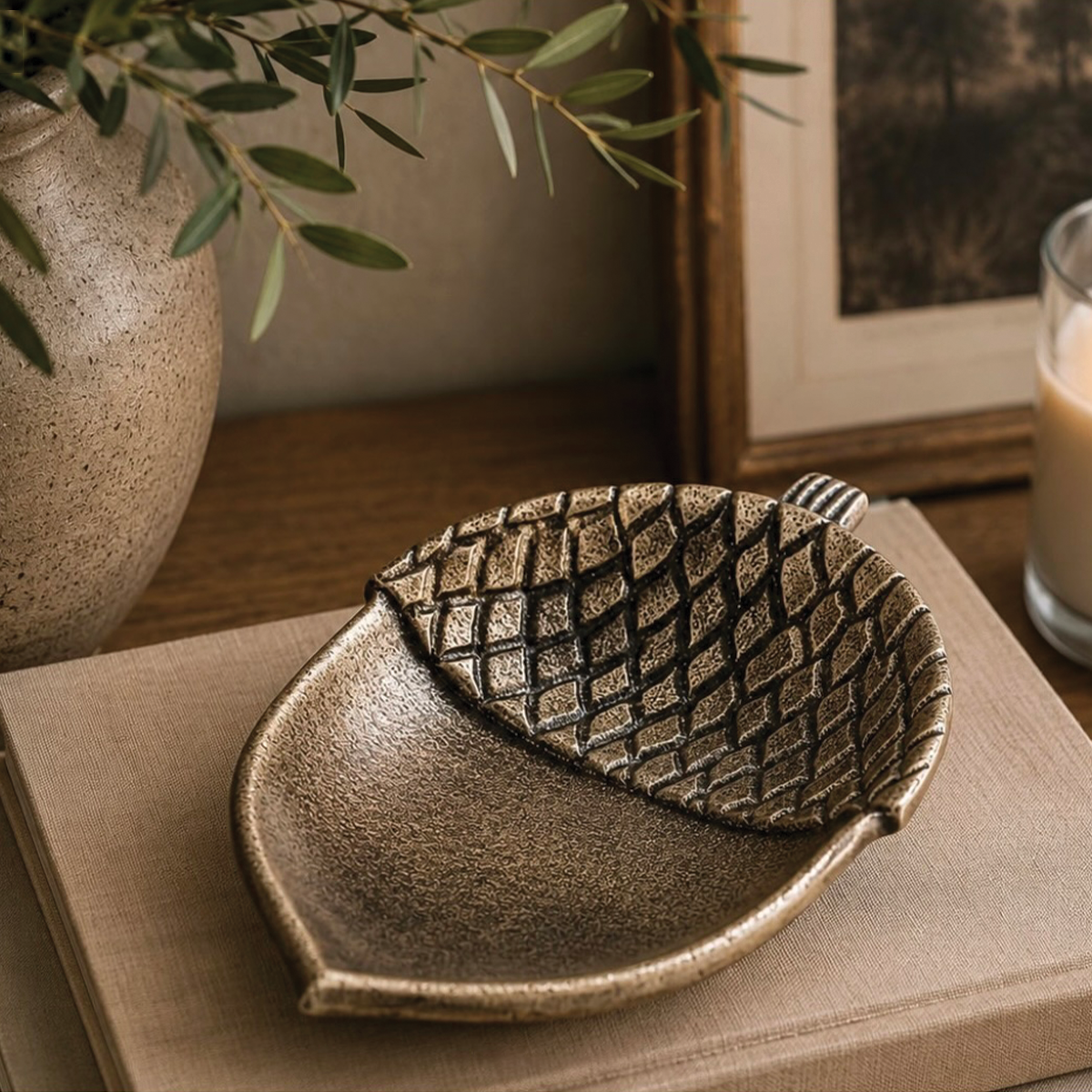Brass Antiqued Acorn Tray