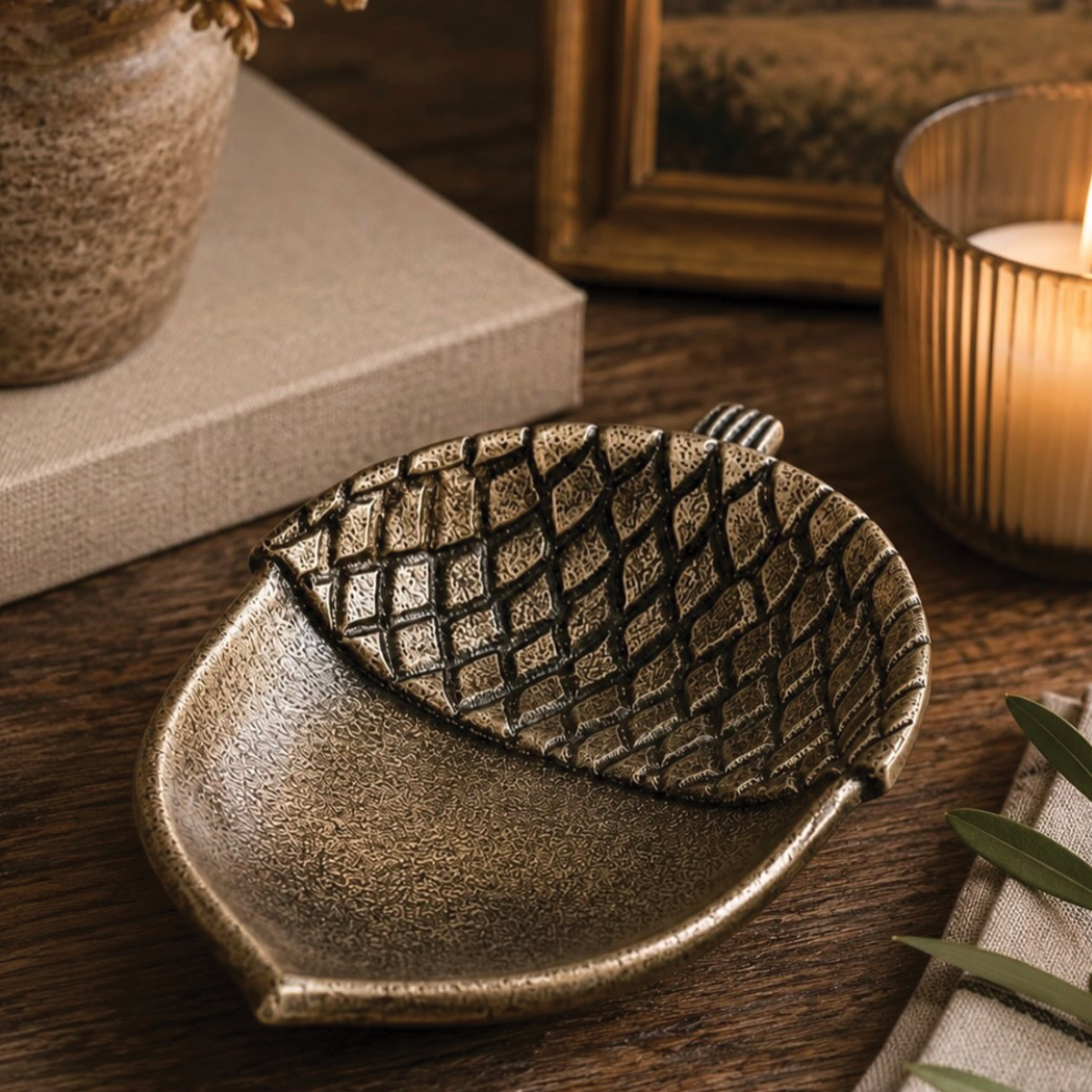 Brass Antiqued Acorn Tray