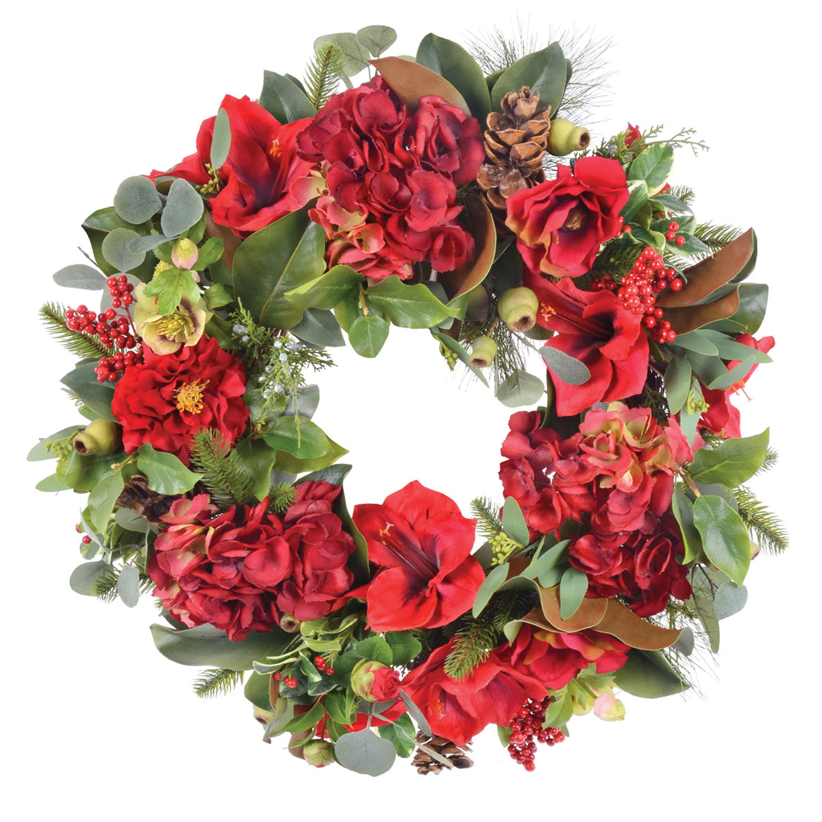 Red Amaryllis and Hydrangea Wreath