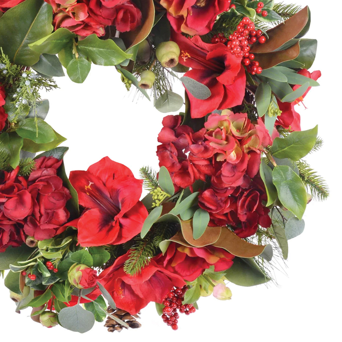 Red Amaryllis and Hydrangea Wreath