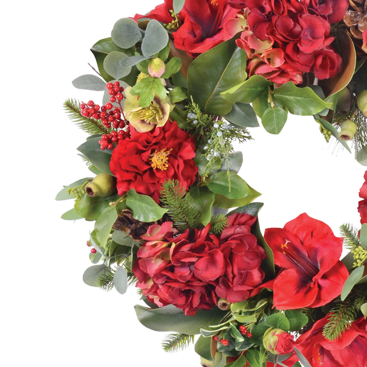 Red Amaryllis and Hydrangea Wreath