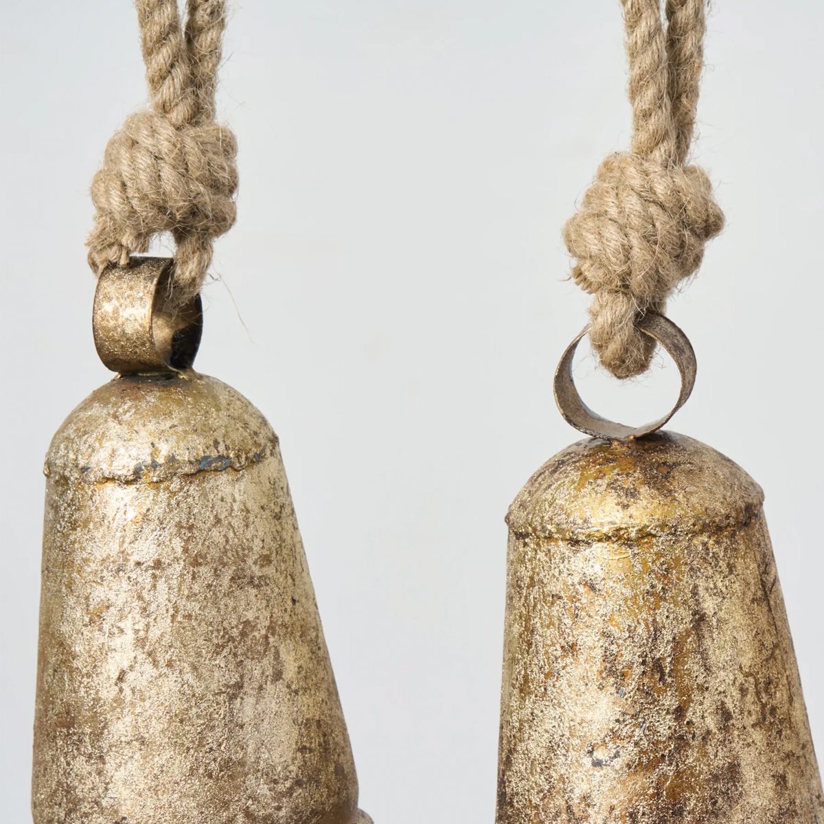 Short Burnt Iron Antique Bell with Rope Tie