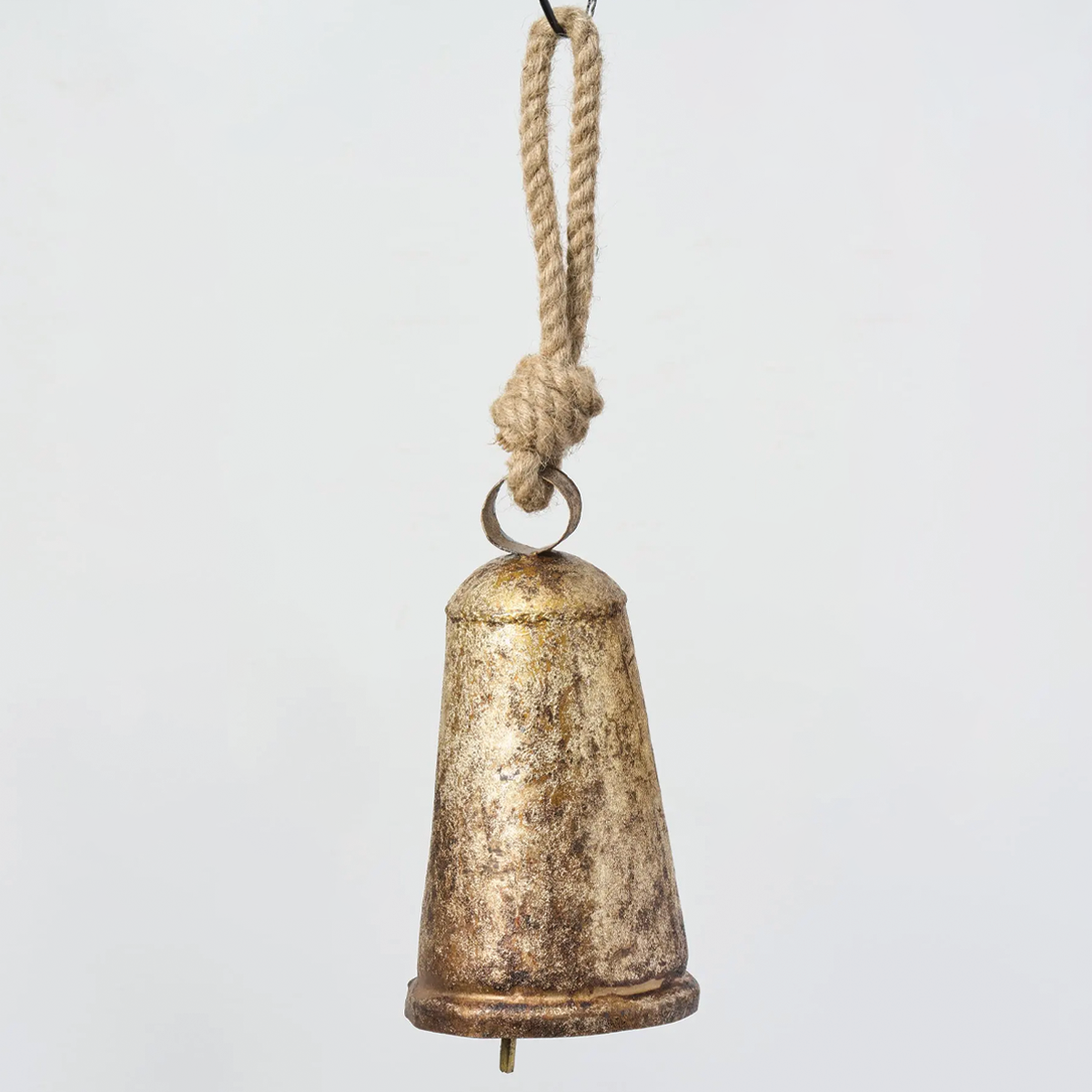 Tall Burnt Iron Antique Bell with Rope Tie