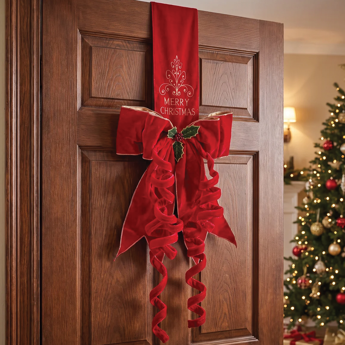 Double Sided Velvet Merry Christmas Door Bows