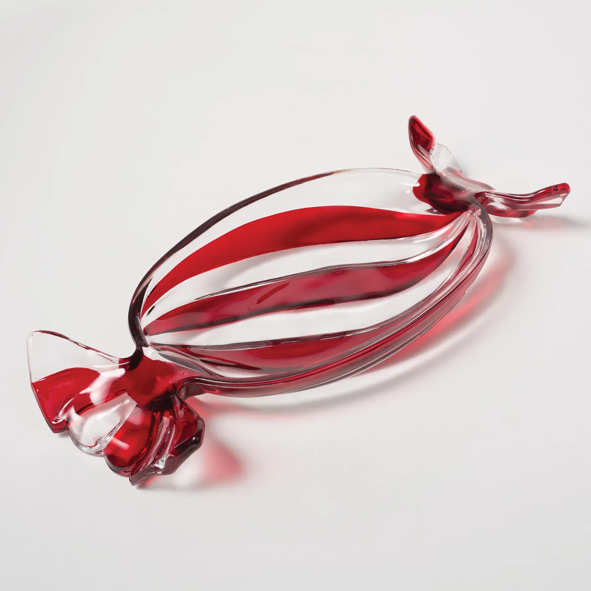 Hand Painted Glass Candy Shaped with Red Stripes Dish