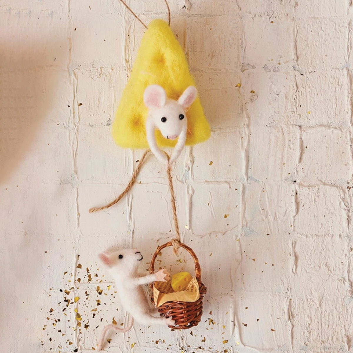 Wool Felt Mice on Cheese Food Ornament