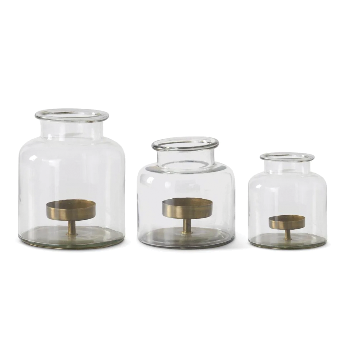 Clear Glass Jar with Metal Pillar Candleholder Short