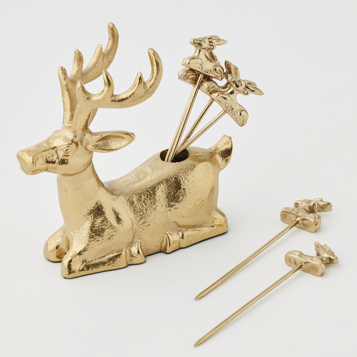 Gold Reindeer with Set of Six Picks and Holder
