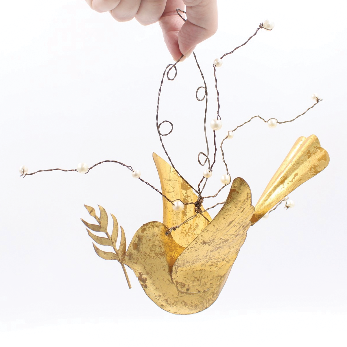 Gold Metal Dove Ornament with Pearls