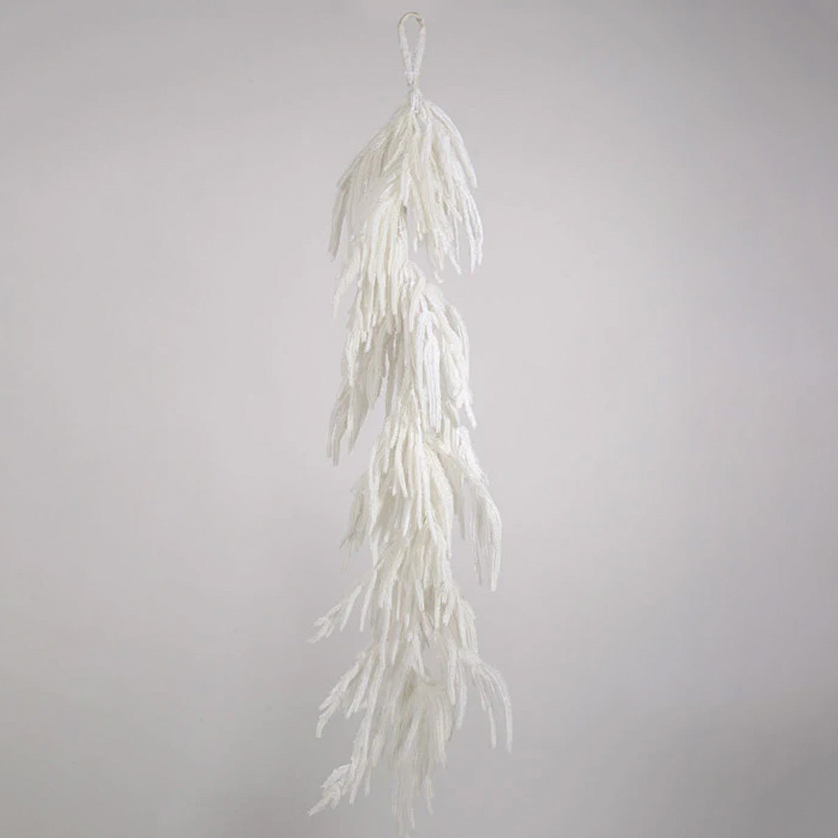 Flocked White Norfolk Pine with Snow Garland Real Touch